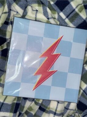 Pink Red Lightning Bolt Baby Blue Checkerboard Art Print on Canvas NWT